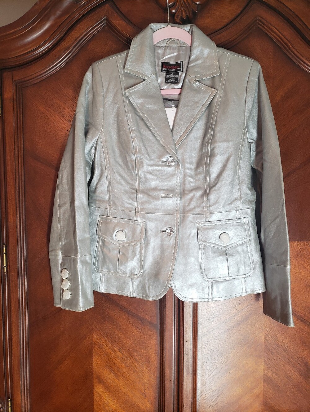 NWT Bradley by Bradley Bayou Silver Metallic Leather Jacket Blazer Small Vintage